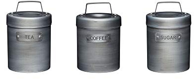 KitchenCraft Industrial Kitchen Storage Canisters for Tea Coffee and Sugar in Gift Box, Vintage Style Metal, 3 Piece Set