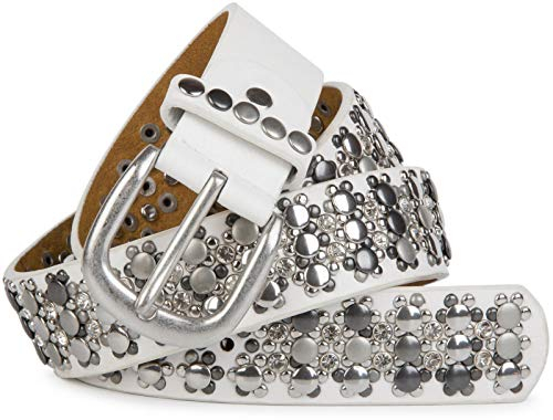 styleBREAKER edler Nietengürtel im Vintage Design, Nieten und Strass, kürzbar, Damen 03010052, Farbe:Weiß, Größe:115cm