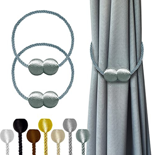 Hion, fermatenda magnetici, fermatenda per tende, fermatenda, fermatenda, ganci decorativi a clip, in stile europeo, per casa, camera da letto, ufficio, finestra, grigio, blu, confezione da 2