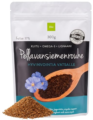 Elixi Graines de lin bio en poudre, avec acides gras oméga-6, oméga-3 et oméga-9, 37 % de fibres, 300 g