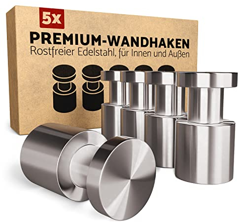 GARDELI® Handtuchhaken Edelstahl 5er Set – rostfrei, für Innen und Außen – Garderobenhaken mit unsichtbarer Montage – massiv und im zeitlosen Design (Edelstahl)