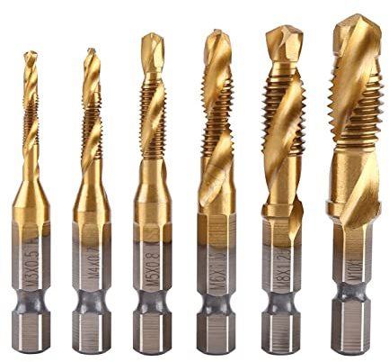 Outil de taraudage à filetage métrique, M3-M10 revêtu de titane 1/4 pouce HSS Hex Shank Foret Set 6 Pcs Forets pour Acier Trempé Haute Dureté et Résistance à la Rouille