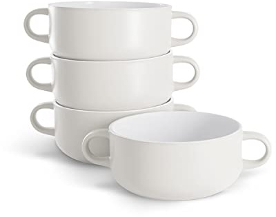 Kook Zuppa di Crocks, ciotole in ceramica, per broil, forno, microonde e lavastoviglie, con manici, per casseruole, pasta, cereali, 567 g, set da 4 pezzi (bianco)