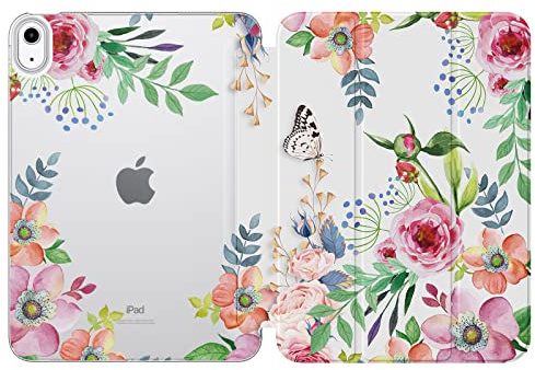 MoKo Coque pour iPad (A16) 11ème/iPad 10ème Gén 2025/2022, Fleurs Parfumées | Translucide Coque Folio Intelligente de Protection Légère avec Dos en TPU Souple avec Réveil/Sommeil Auto Support Touch ID