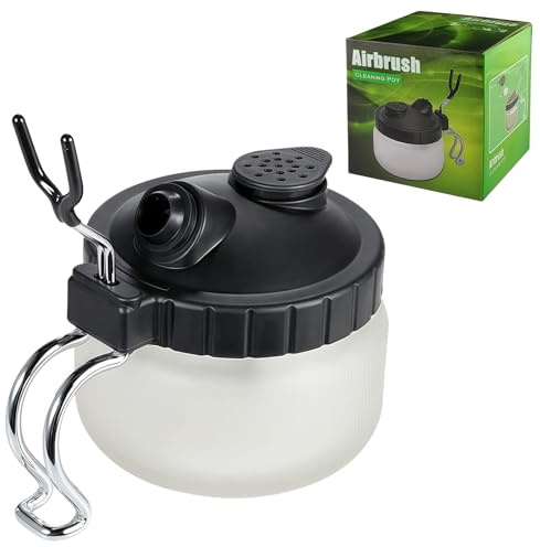 Magicrose Airbrush Cleaning Pot with Holder - Glass Cleaning Jar & Paint Stabiliser Station, Airbrush Cleaner Waste Collector with Filter System for Airbrush Washing (Includes 3 Spare Filters)