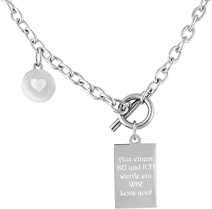Hanessa Personalisierte Kette mit Gravur Edelstahl 55 cm mit Anhänger Dog Tag und rund in silber - Personalisierte Halskette für Frauen - Personalisierter Schmuck Damen