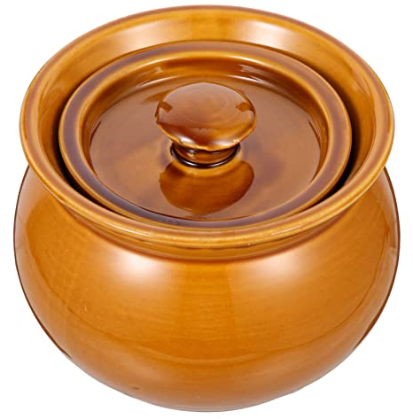 Happyyami Ceramic Stew Pot with Lid Casserole Clay Earthen Cookware Japanese Donabe Chinese Stockpot Cooking Pot for Dolsot Bibimbap and Soup 500ml Brown