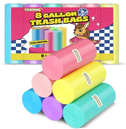 T.FORING Bolsas de basura de 8 galones de colores, 150 bolsas de basura medianas sin perfume, bolsas de basura de 30 litros de grosor, revestimientos de plástico para el hogar, cocina, baño