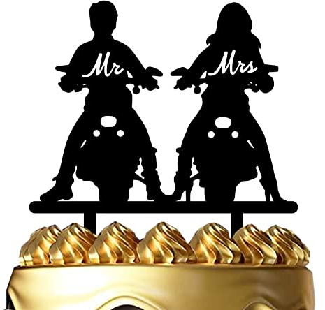 Ximoogoooz Motorcycle Wedding Cake Topper, 1 Piece, Acrylic, 5.9W x 6.7H, Perfect for Motorcycle Themed Wedding/Anniversary/Bridal Shower