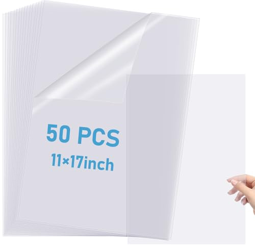 Timgle 11 x 17 Inch Waterproof Inkjet Transparency Film 50 Sheets Transparency Paper Sheets for Silk Screen Printing Transparent Printer Paper for Printers Overhead Projector Crafts 5 mil