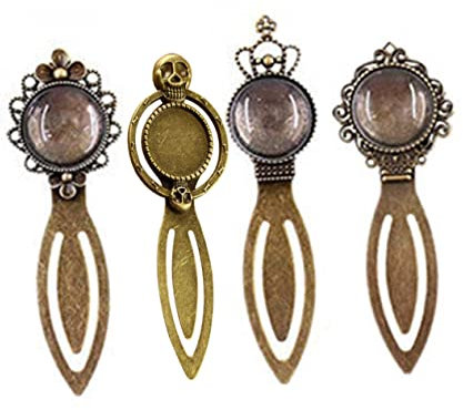 CHILDWEET Lesezeichen Tabletts 20mm Rund 4 Stück Legierung Anhängerschalen in Antikbronze mit 4 Glas Cabochon Kuppelfliesen Selbstgemacht Schmuck Basteln Geschenke Selbermachen für
