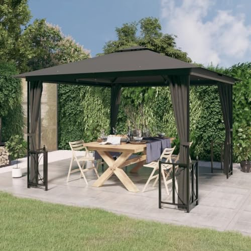 AUVYI Terrasse Pavillon mit Seitenwänden & Doppeldach 3x3m Anthrazit Gartenpavillon Pergola Terrassenü Berdachung Freistehend Festival Pavillon Winterfest Pavillon Sonnenschutz für Gartenpartys