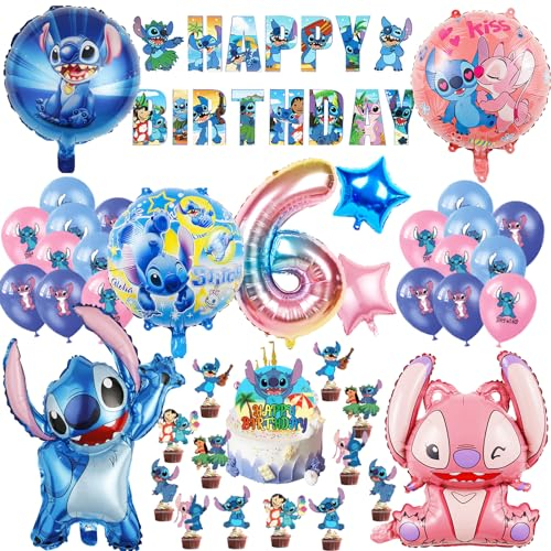 Oirigaga 44 Stück Geburtstagsdeko Set für 6 Jahre Jungen Mädchen, Kinder Geburtstag Luftballons, Kindergeburtstag Party Deko Kit mit Helium Ballons Folienballons Happy Birthday Banner und Tortendeko