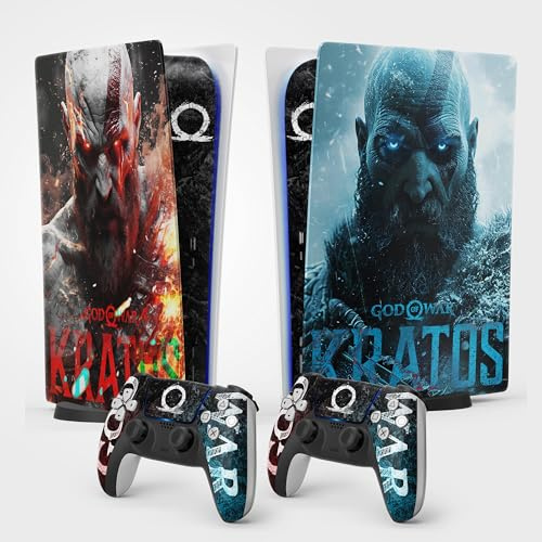 Adesivo PS 5 Kratos, adesivo da gioco per PS 5, console e controller, disco edizione standard, skin Kratos (2 controller)