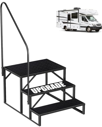 Escabeau 3 Marches avec Poignée, RV Escabot Marche Antidérapants du Baignoires, Marche Pied Camping Car Sécurité Max 300kg, Marchepied Echelle pour Spa/Porche/Animal/Mobile Home