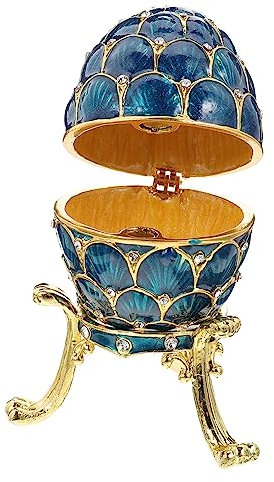 LIFKOME Vintage Egg Shaped Rhinestone Jewelry Trinket Box Enameled Small Storage Case for Desk Decor Cute Easter Egg Accessories