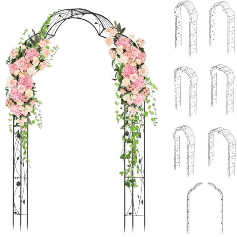RELAX4LIFE 2,5M Arche de Jardin avec Treillis à 7 Combinaisons et 2 Méthodes d'Installation, 2 Demi-Arches, Pergola d'escalade en Métal pour Jardin, Treillis de Support de Plantes pour Décoration