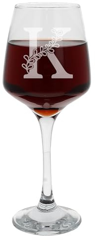 K Personalised Monogram Initial Etched Wine Glass Engraved Name Large Wine Glass Birthday Gift for Her or Him Custom Name Gift for Her or Him Personalised Initial Engraved Stemmed Wine Glass 400ml