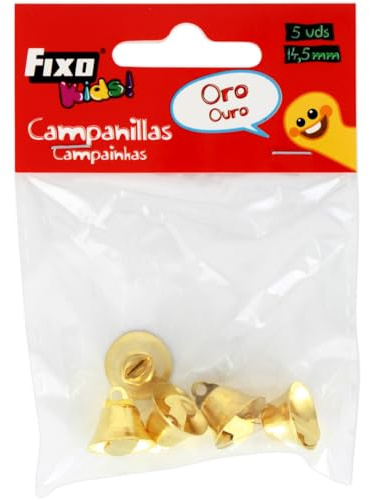 Fixo Kids | Beutel mit 5 Glöckchen aus vergoldetem Metall, 14,5 mm Durchmesser, für Schularbeiten und Kinderdekorationen | Weihnachten, Feiern und Partys