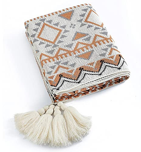 Gestrickte Decke Mit Quaste Vintage Kuscheldecke Navajo Strickdecke Boho Geometrische Kariert Weich Warm Strick Wohndecke Tagesdecke Überwurf Couchdecke Dekorative Für Sofa Bett Couch 80x120 cm