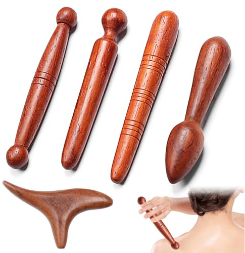 Lot de 4 bâtons de massage triangulaires en bois - Pour les épaules, le dos, les jambes