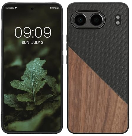 kwmobile Coque Compatible avec OnePlus Nord 4 5G - Housse en Bois et Fibre Carbone Brun foncé-Noir