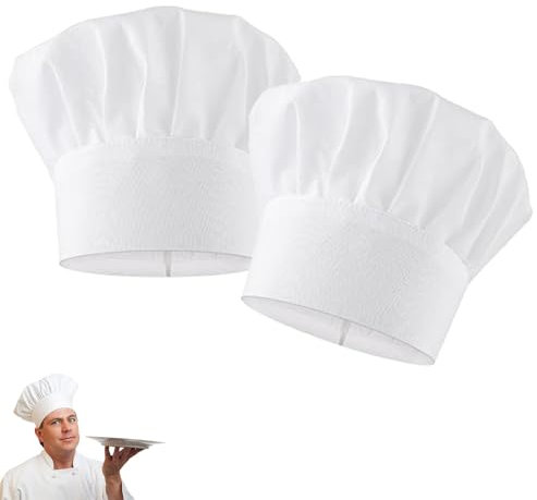 Dycjotyl 2 Stück Kochmütze Unisex Kochmütze, Erwachsene Unisex Kochmütze Verstellbar Kochhut, Kochmütze Herren Kochhaube Damen, für Restaurant Kochen BBQ Backen (Weiß)