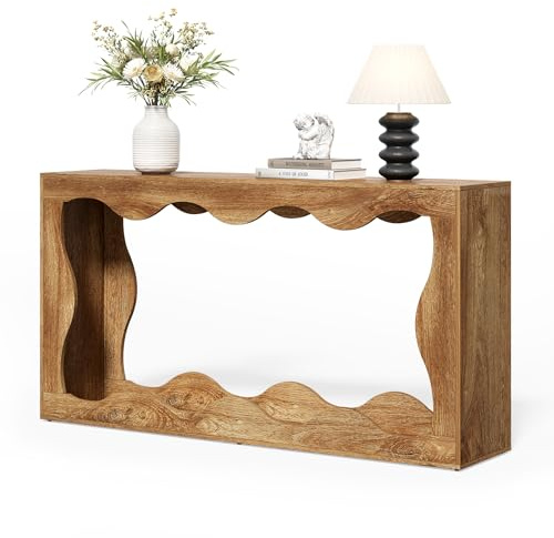 LITTLE TREE 63-Inch Console Table, Chic Design, Sofa Table Behind Couch, Farmhouse Console with Build-in Storage Space for Entryway, Living Room, Hallway