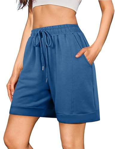 Jezonga Löparshorts för kvinnor, ledig lounge, hög midja, gym, atletisk svettjogging, sport, träning, vandring, mode med fickor, BLÅ, XL