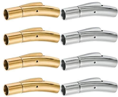 Sixfolo 8 Pezzi Chiusura per Braccialetti in Corda Fermagli per Cordoncino in Pelle da 4 mm Chiusure per Collane Cordoncino Chiusure per Gioielli Acciaio Inox per Creazione di Gioielli (Oro e Argento)