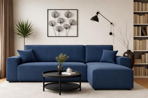 Imebel Ecksofa mit Schlaffunktion und Bettkasten 244x142 cm, L-Form Schlafsofa, Komfortable 3-Sitzer Eckcouch Wohnlandschaft für Wohnzimmer mit Bequemer Polsterung, Marine, Denis