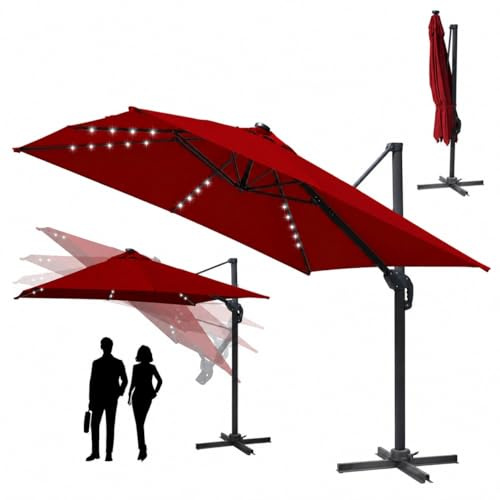 ISOISL Sonnenschirm Ampelschirm 300 x 300 cm Sonnenschutz UV50+ Groß Gartenschirm 360° Drehbar und Kippbar,Terrassenschirm Aluminium für Garten orde Outdoor-Essbereich