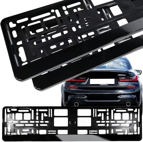 Retoo Set di 2 portatarga con bottone automatico, portatarga, portatarga, per auto, robusto e resistente alle intemperie, 53 x 13,5 cm, nero