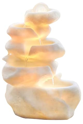 Indoor Desk Water Fountain with Crystal Ball White Resin Circulating Water Feature for Office & Home Decor Relaxing Waterfall Decor Zen Atmosphere