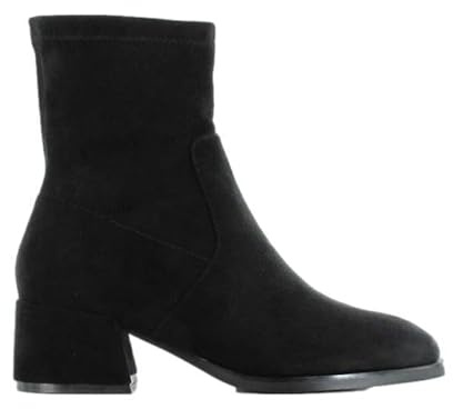 ella Sammy Stretch Fit Wide Calf Ankle Boots Faux Suede Block Heel Square Toe Memory Foam Zip Up Boot Black UK 6