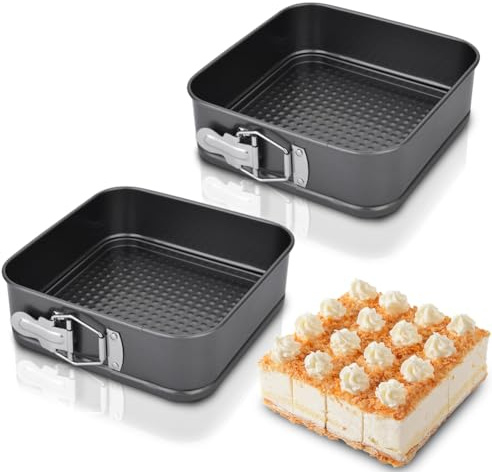 Penbinmall 2 stampi per torte rettangolari da 12 cm, piccoli stampi con rivestimento antiaderente, con fondo piatto, piccoli stampi per dolci con fondo piatto per torte, nero