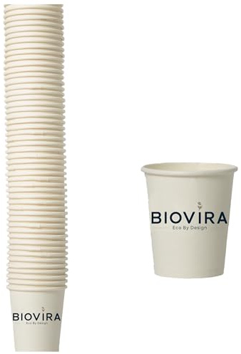 BIOVIRA 50 biologiskt nedbrytbara pappersmuggar på 240 ml – perfekt för vatten och varma och kalla drycker, miljövänligt alternativ till engångsplastkoppar för fester och kontor