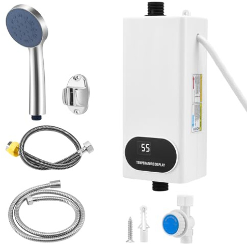 5500W Tankloser Durchlauferhitzer Mit Dusche-Set, 220V Durchlauferhitzer Mit LCD-Digitaldisplay und Touch-Tasten, Geeignet für Dusche, Badezimmer/KüChe/Waschbecken (E)
