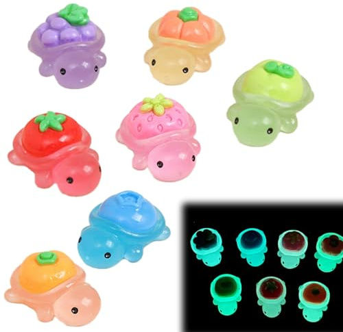 PLUSHCEWT Lot de 35 mini figurines d'animaux en résine, petites tortues multicolores, pierres lumineuses pour décoration de jardins paysagers miniatures, bonsaï, aquariums (35, tortues fruits)