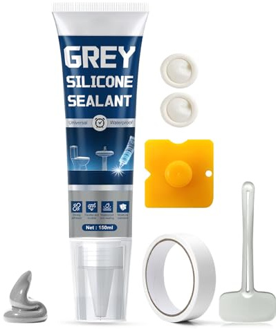 Silicone Gris Salle de Bain, Silicone Gris, Joint silicone, Joint Cuisine pour Salle de Bain, Douche, Cuisine, Verre, Joint Carrelage, Conservation Longue Durée,150ml