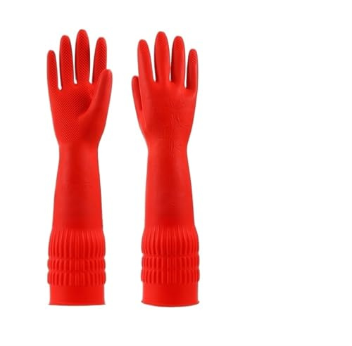 DKJAHSEK Guanti lunghi in lattice rosso allungati da 38 cm for uso domestico, guanti in gomma rossa per Cucina, Stoviglie, Giardino(L)