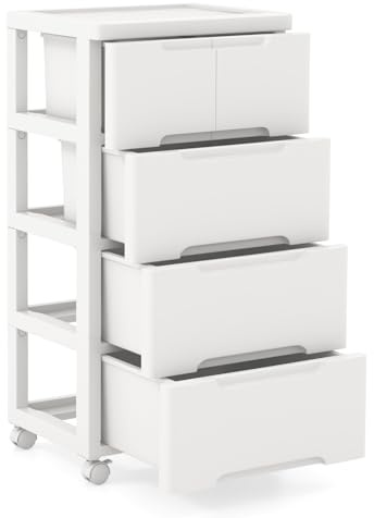 GOPLUS Schubladen Aufbewahrungswagen, Nischenschrank mit 4 Rollen, vertikales Badrollwagen mit 5/6/7 Schubladen, Schubladenschrank, Rollwagen für Wohnzimmer, Schlafzimmer & Home Office (5 Schubladen)