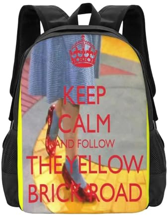 ASDCTYTKO Bleib ruhig und folge der Yellow Brick Road Großkapazität Schulrucksack Laptop-Taschen Keep Calm Yellow Brick Road Dorothy Judy Festgeschenk