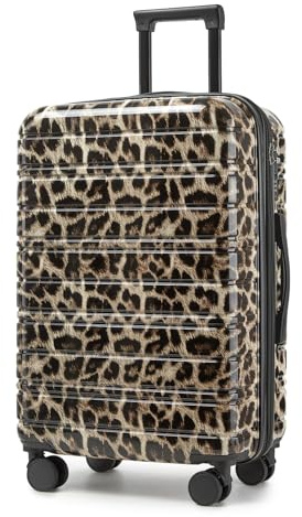 LARVENDER 28 Inch Checked Luggage with Spinner Wheels, PC+ABS Expandable Large Suitcases with Wheels, Travel Luggage sets for Women and Men, Cheetah