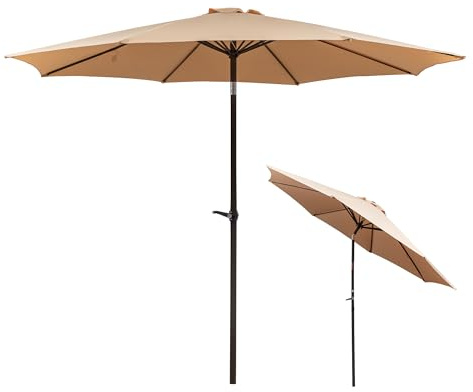 Parasol de Jardin 300x245 cm en Aluminium, Avec Système de Manivelle Double Vitrée, 8 Côtes, Tissu Imperméable Double Couche, Inclinaison Réglable, pour Terrasse et Jardin, Couleur Khaki