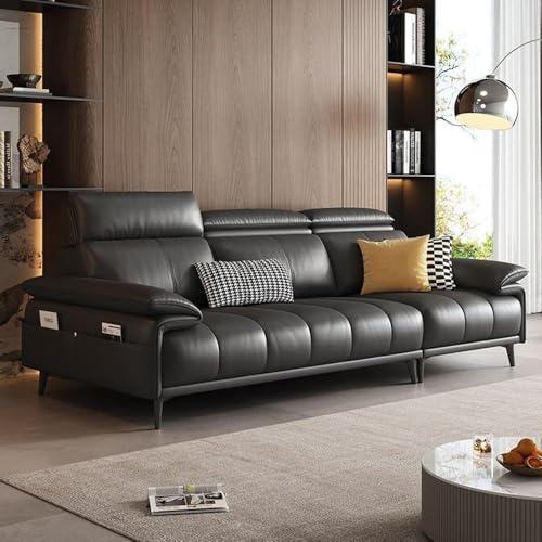 Italiensk modern minimalistisk lädersoffa, massiv träram, rymlig och mjuk soffa, modern stor storlek, lämplig för vardagsrum/kontor/lägenhet.