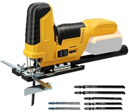 WingFly Sierra de calar para Dewalt 18 V, batería de 20 V, herramienta de sierra de calar eléctrica de 2800 SPM con 7 cuchillas de vástago en T, velocidad variable, corte biselado de 0°-45° para