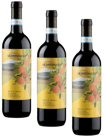 Vita Mediterranea Nero d'Avola Sicilia DOC - Vino Rosso Biologico e Vegano, 750 ml (Confezione da 3)
