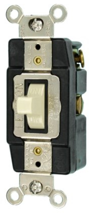 Leviton 15 Amp, 120/277 Volt, Toggle Double-Throw Ctr-OFF Momentary Contact Single-Pole AC Quiet Switch, Extra Heavy Duty Spec Grade, Grounding, Back & Side Wired, Ivory, 1256