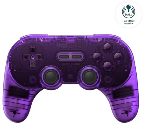 8Bitdo Pro 2 Bluetooth Controller with Hall Effect Joysticks, 2 Pro Back Paddle Buttons,Wireless Gaming Controller for Switch/Switch 2,PC, Android,and Steam Deck & Apple(Transparent Purple Edition)